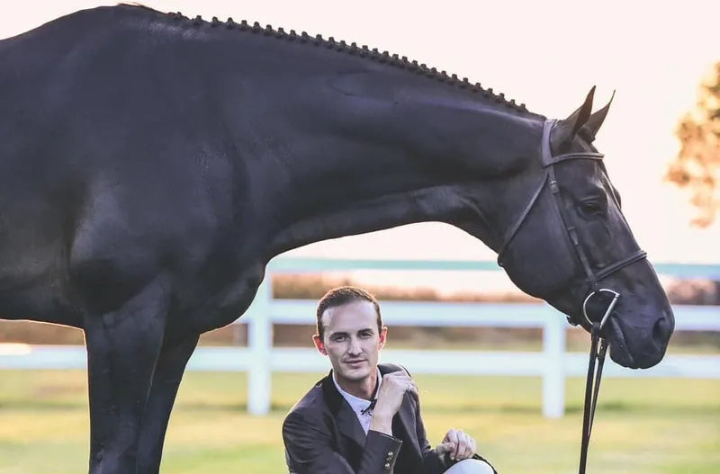 Hunter rider Julian Harris with glossy black horse