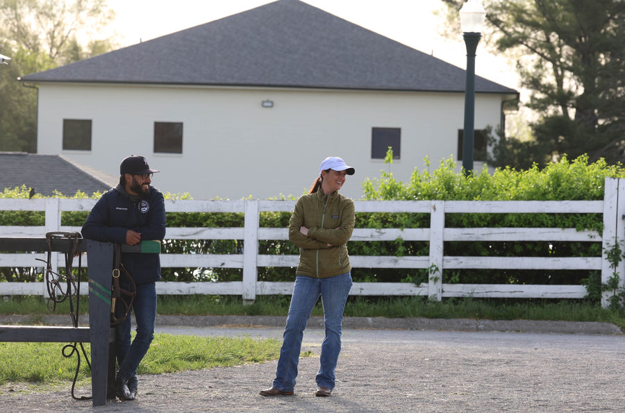 Katherine Wheeler, founder of Dapple Up, at the racetrack barn where the company began