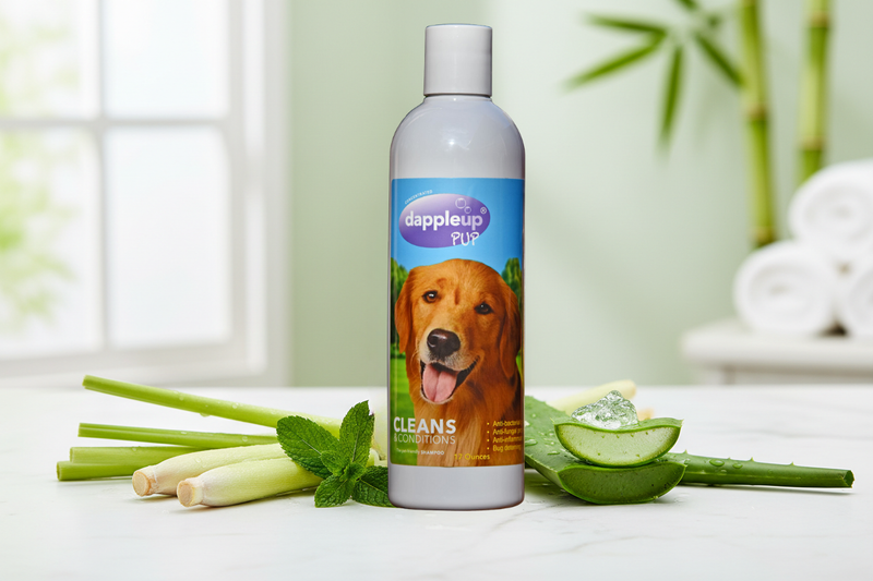 Dapple Up Dog ingredients — lemongrass, peppermint, aloe vera